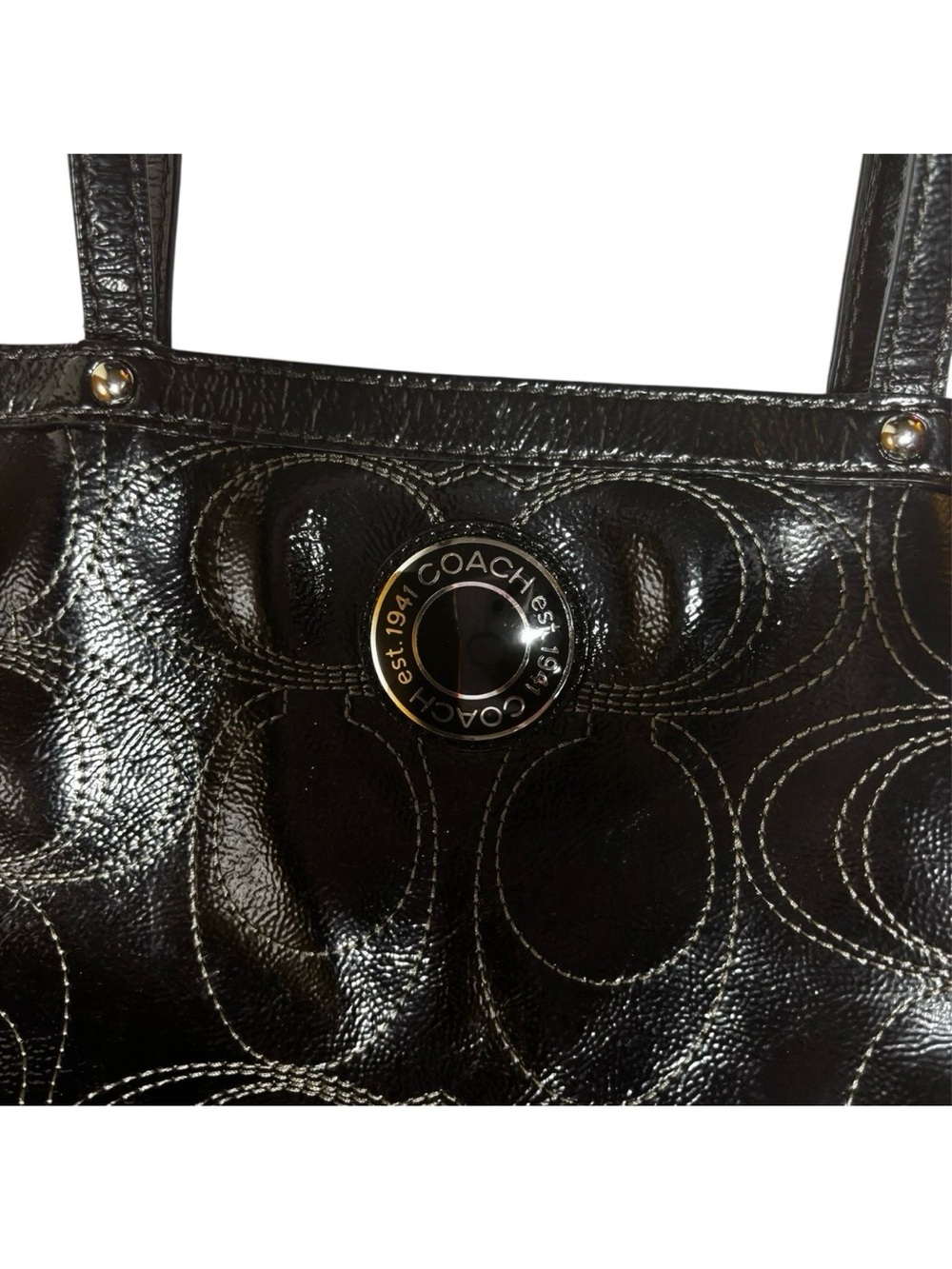 Coach Black Patent Leather Signature Tote Style L1280-F19198